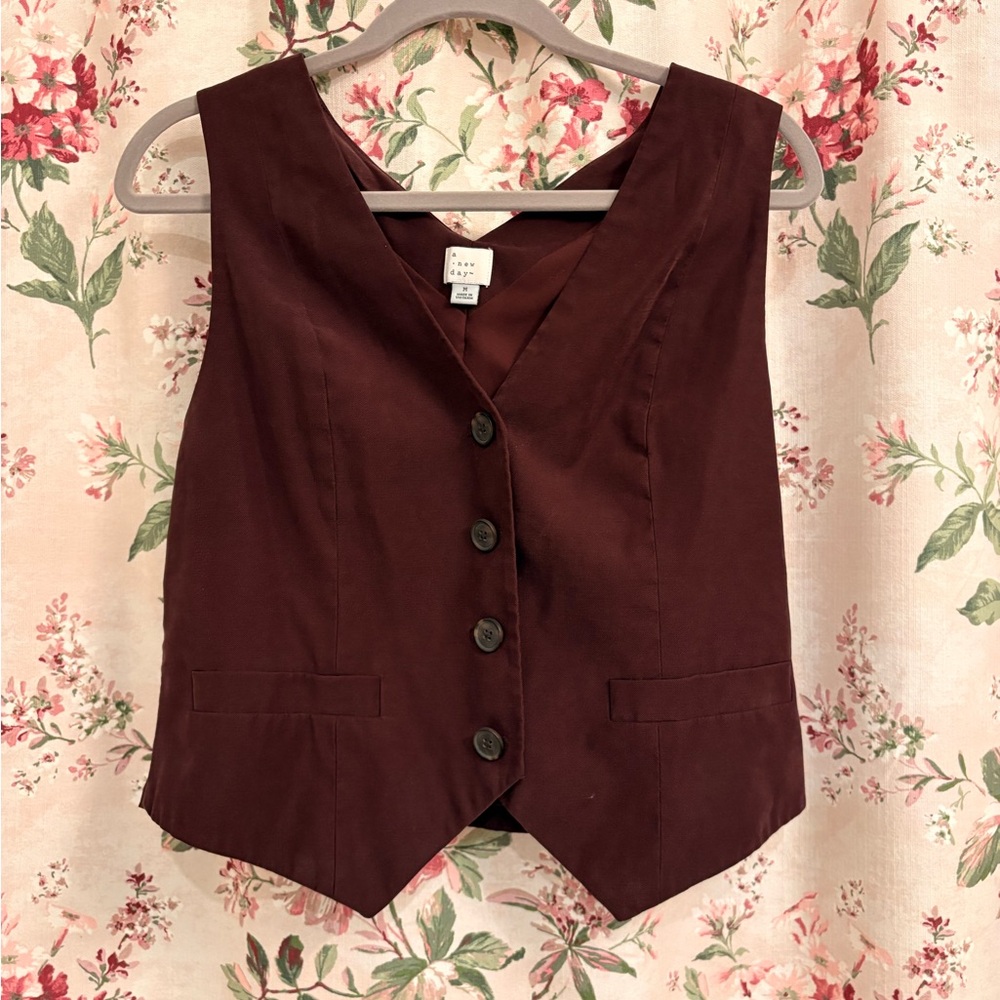 a new day Burgundy Button-Down Vest